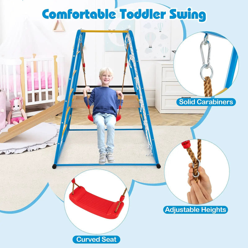 6-in-1 Indoor Jungle Gym with Slide for Boys and Girls 3+ Years Old-Blue by DirectDeals