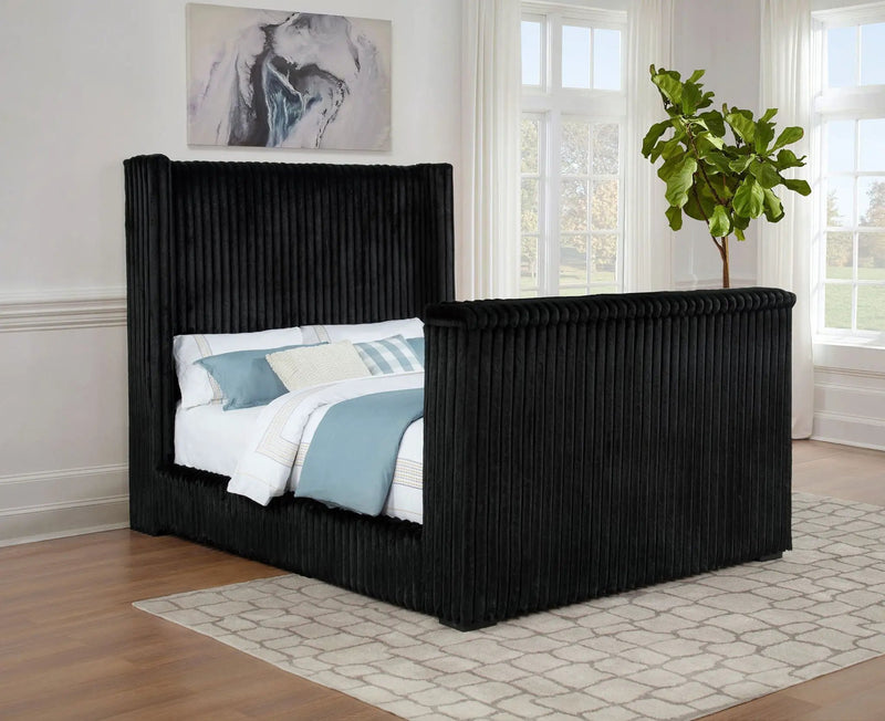 Centergrove Upholstered Queen Wingback TV Bed Black by Unique Piece Furniture