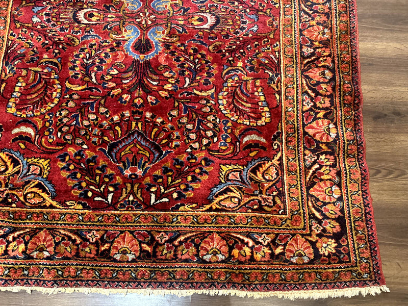 Persian Lilihan Rug 5x6, Red, Floral, Antique Persian Carpet by Jewel Rugs