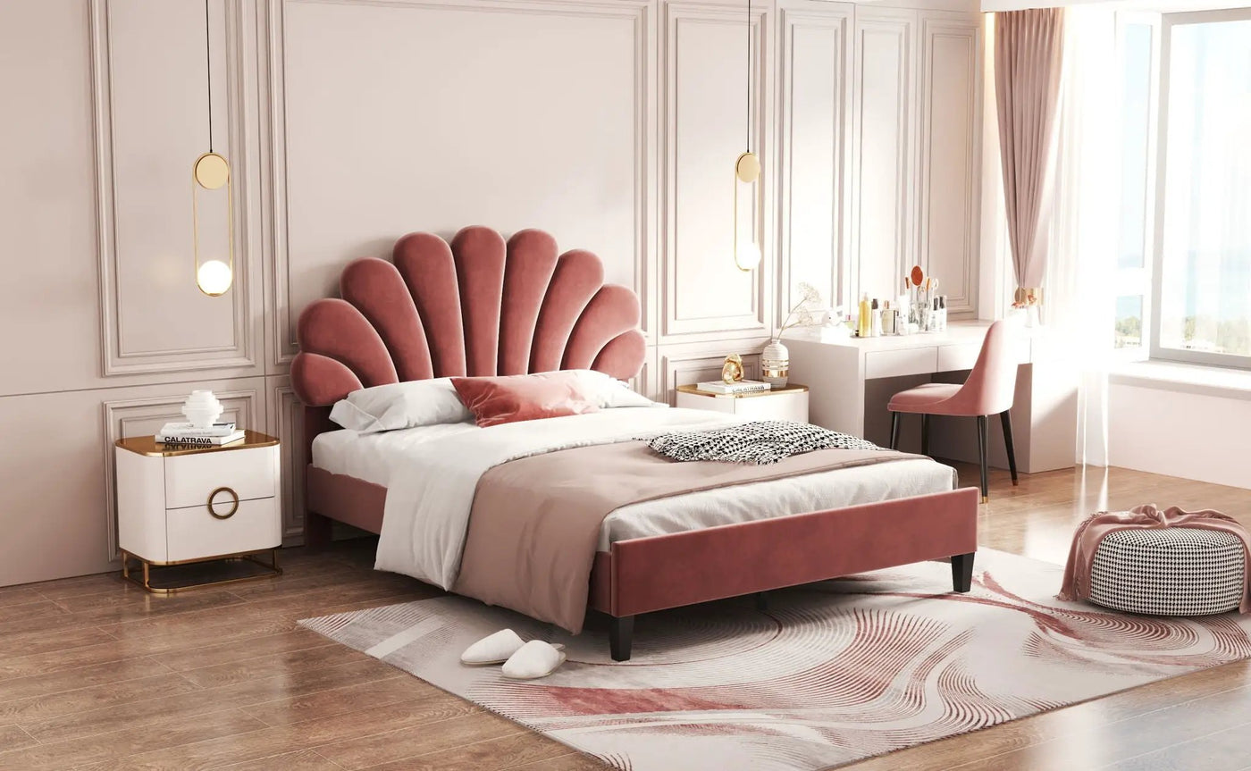 Upholstered Platform Bed With Flower Pattern Headboard by HouseOfZazla