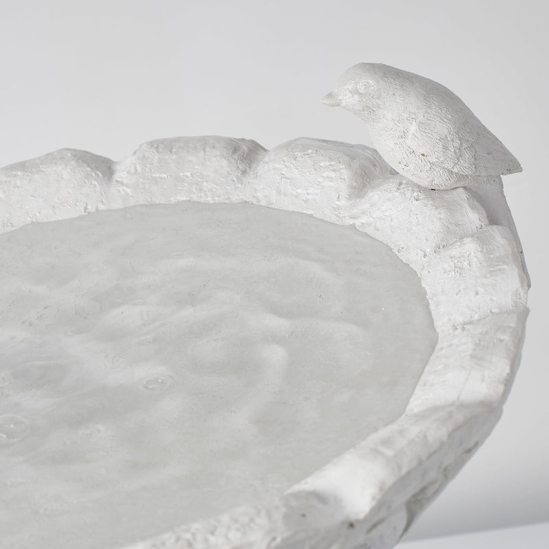Magnesium Oxide Garden Bird Bath Statue with Twisted Pedestal - White Stone Finish, photo 4 of 10