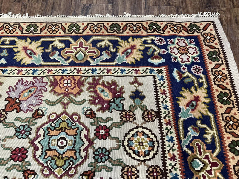 Antique Turkish Kilim Rug 7x10 Allover Pattern, Ivory Cream Maroon Light Blue, Wool Flatweave Hand Woven, Large Kilim, Vintage Kilim Carpet by Jewel Rugs