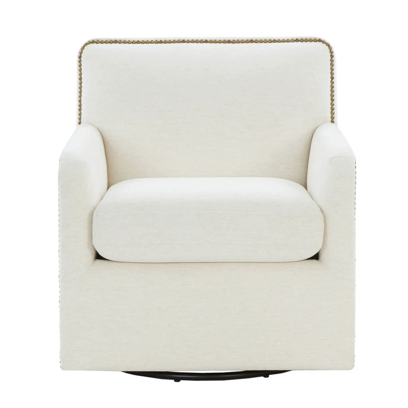 Tolland - Swivel Accent Chair With Antique Brass Nailhead Trim - Cream by HouseOfZazla