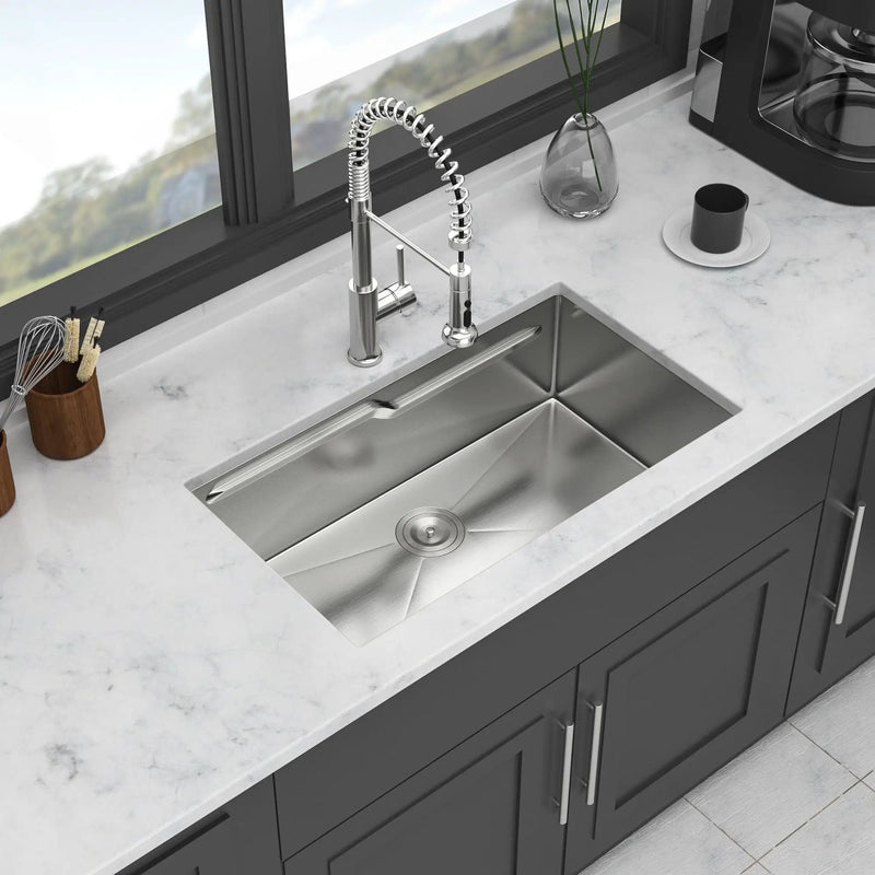 33" Undermount Kitchen Sink Single Bowl Ledge Workstation In 16 Gauge Stainless Steel - White by HouseOfZazla
