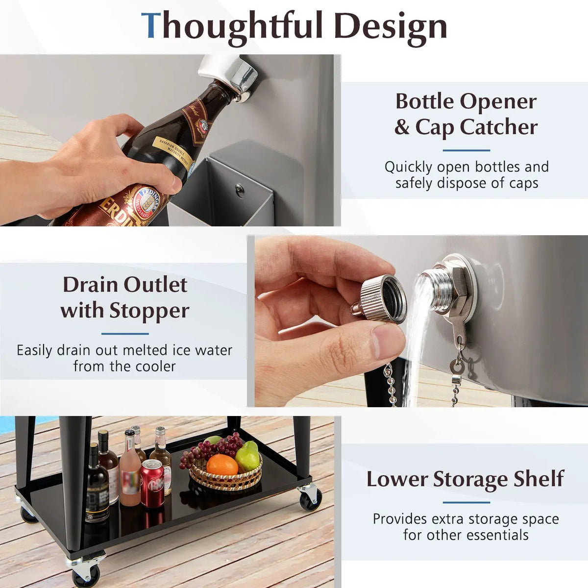 Portable Patio Cooler with Bottom Storage Shelf and Bottle Opener by DirectDeals