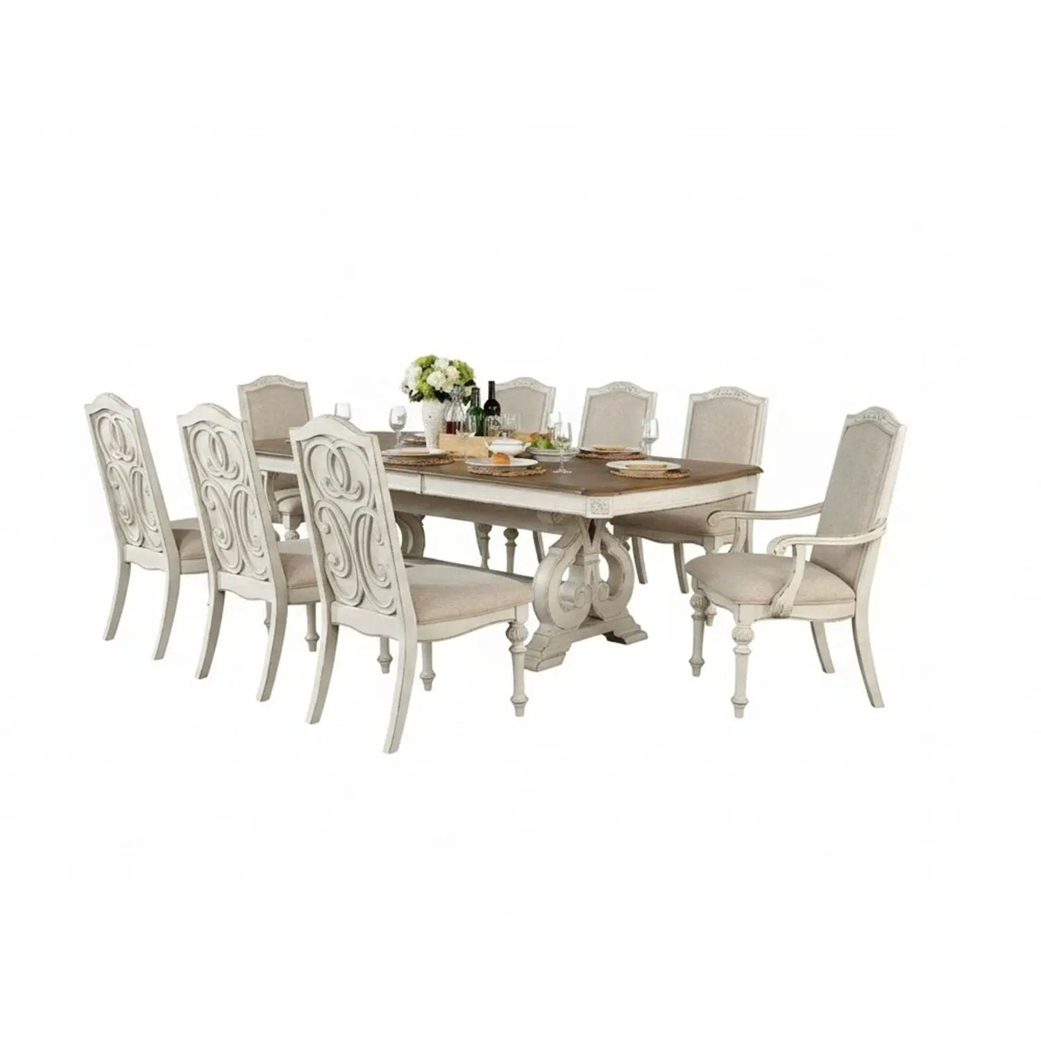 Rustic Dining Set With Table And Upholstered Chairs