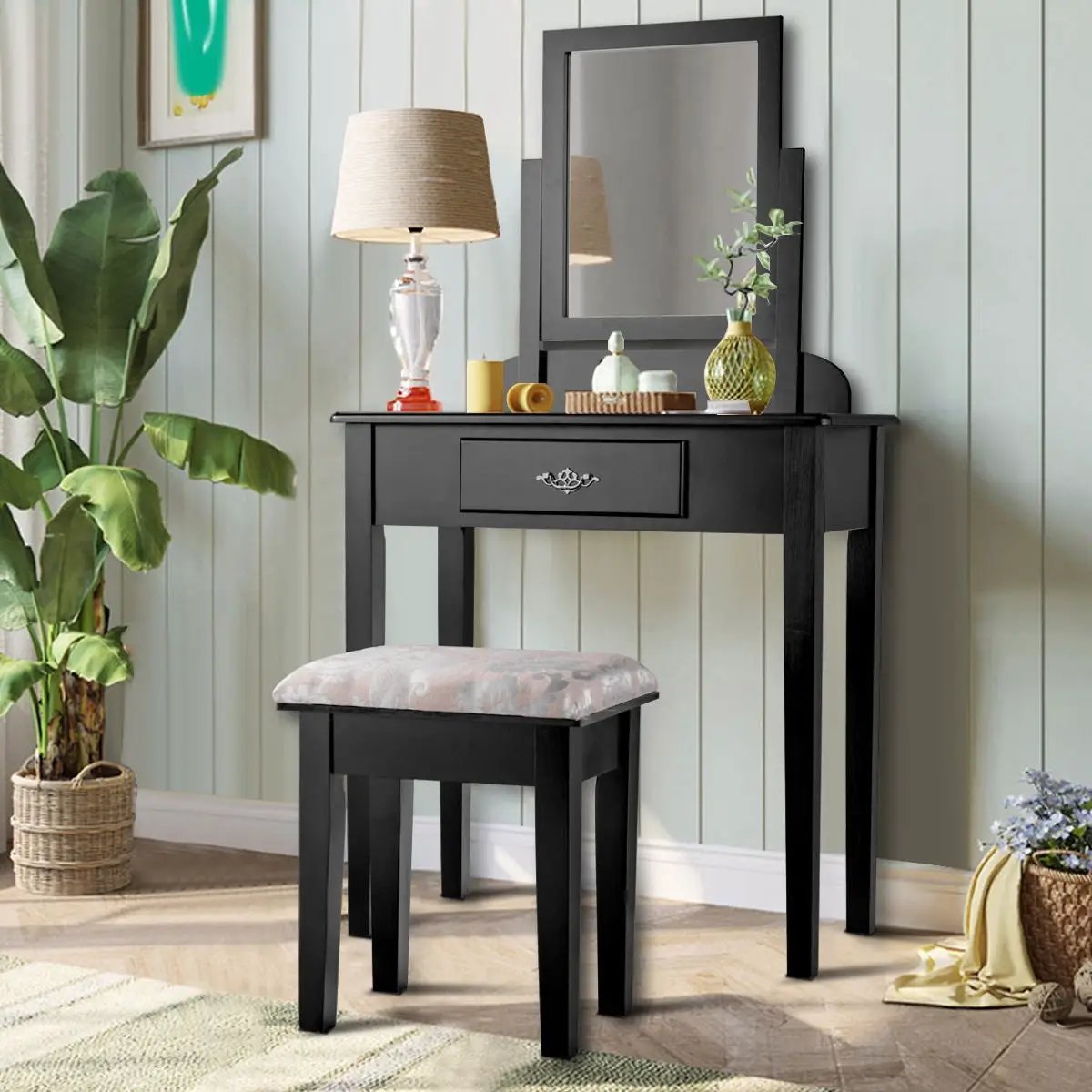 Vanity Dressing Table Stool Set with Large Makeup Mirror by DirectDeals