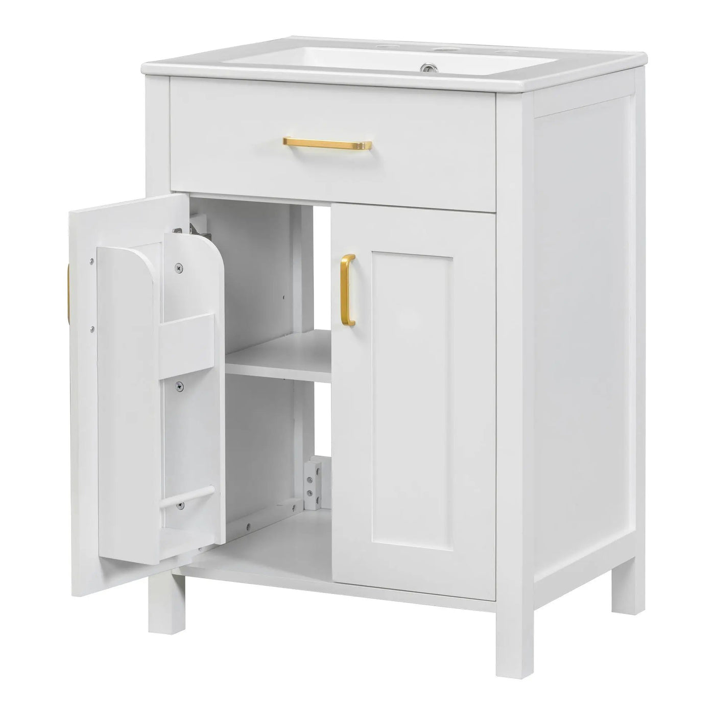 Modern Bathroom Vanity With Ceramic Sink, Soft-Close Doors, Flip Drawer, U-Shaped Shelves, Elegant Storage Solution by HouseOfZazla