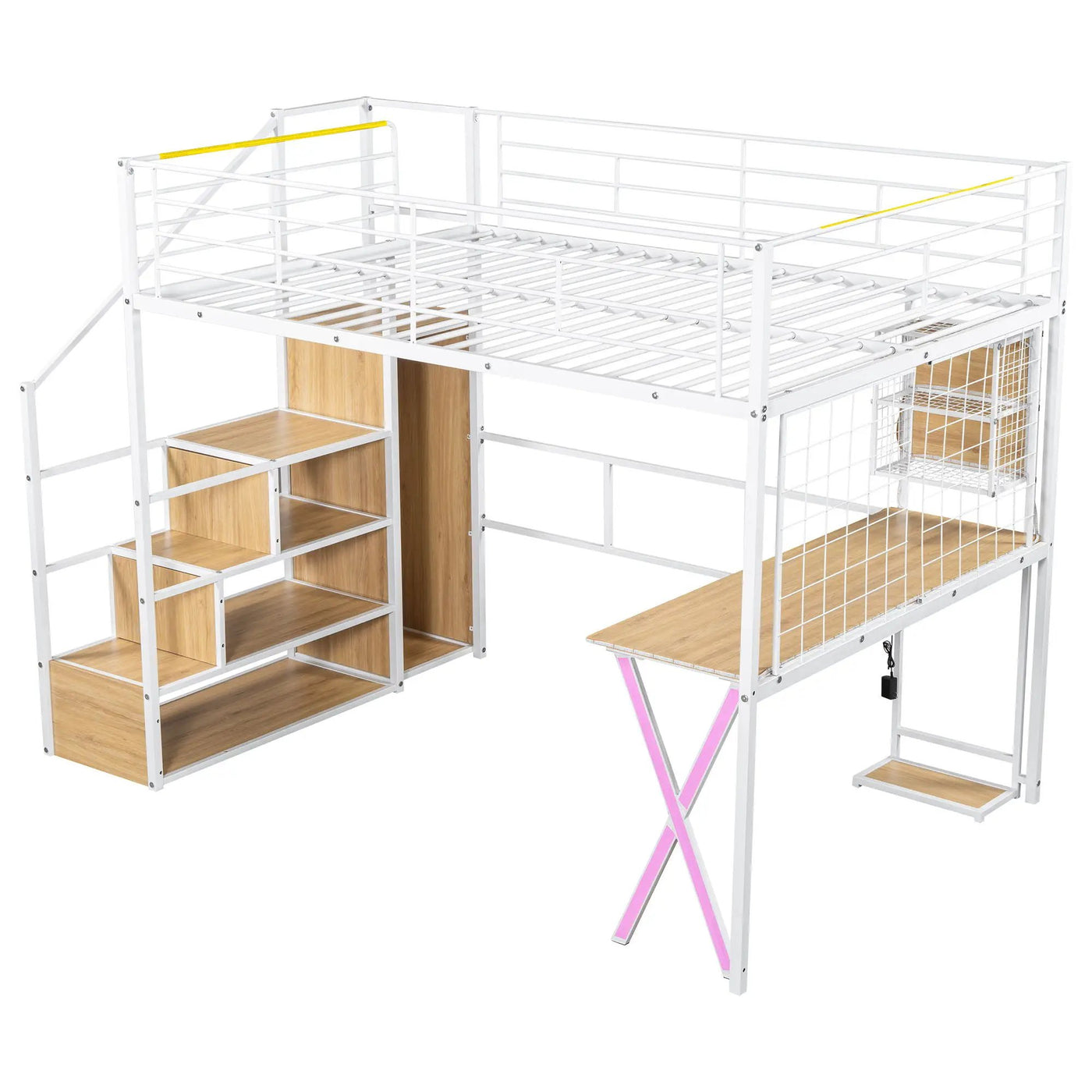 Loft Bed With Built In Work Station, Wardrobe, Storage Staircase And LED by HouseOfZazla