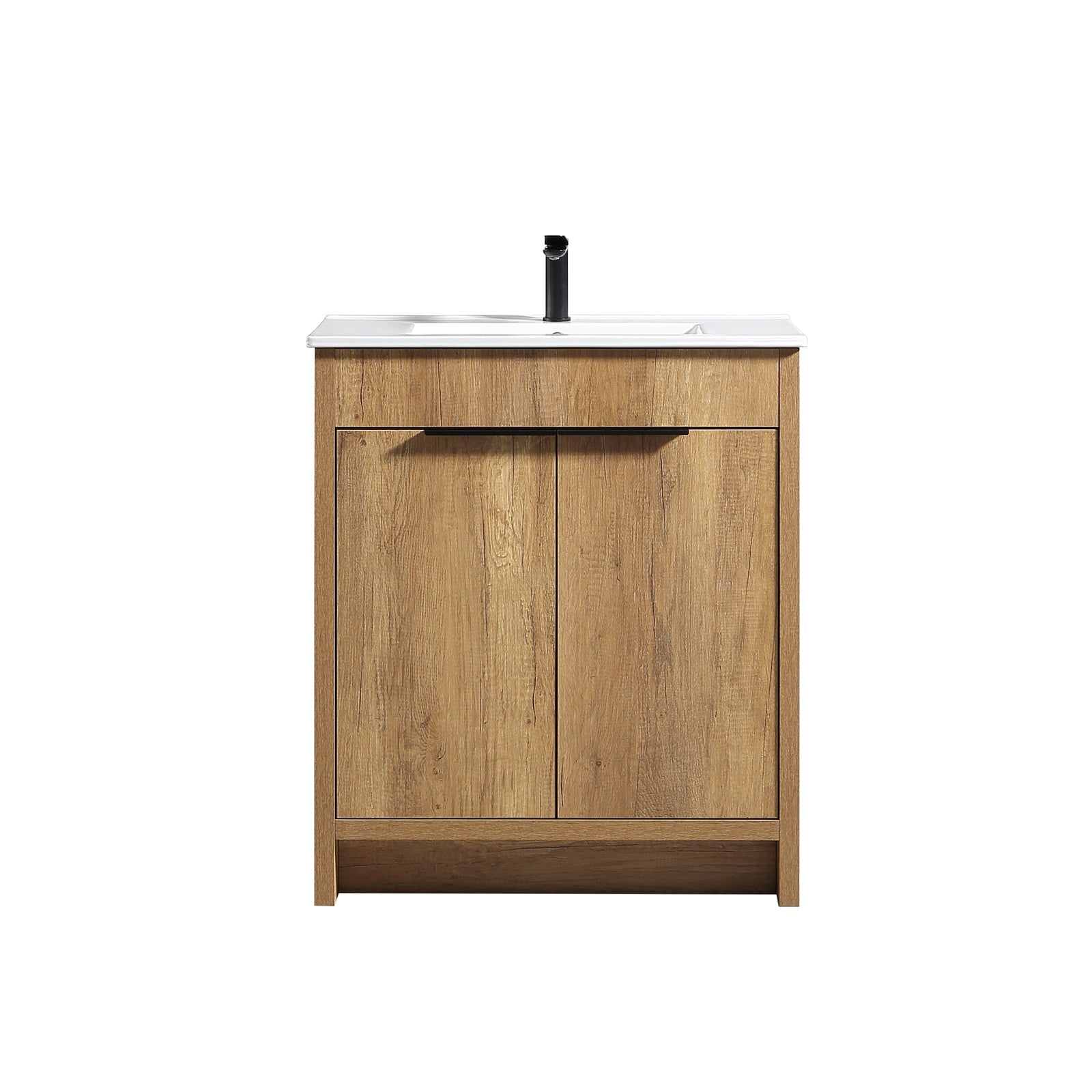 30inch Floor-Standing Bathroom Vanity with 3D Grooved Panel and Integrated Ceramic Sink by HouseOfZazla