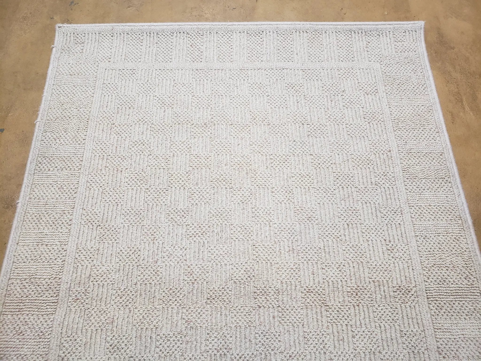 3x5 Karastan Rug Chaumiere Collection, Kara-Loc, Design #291/9866, Creme Color, Textured Squares II Patern, 3'6" x 5' 3" Carpet by Jewel Rugs