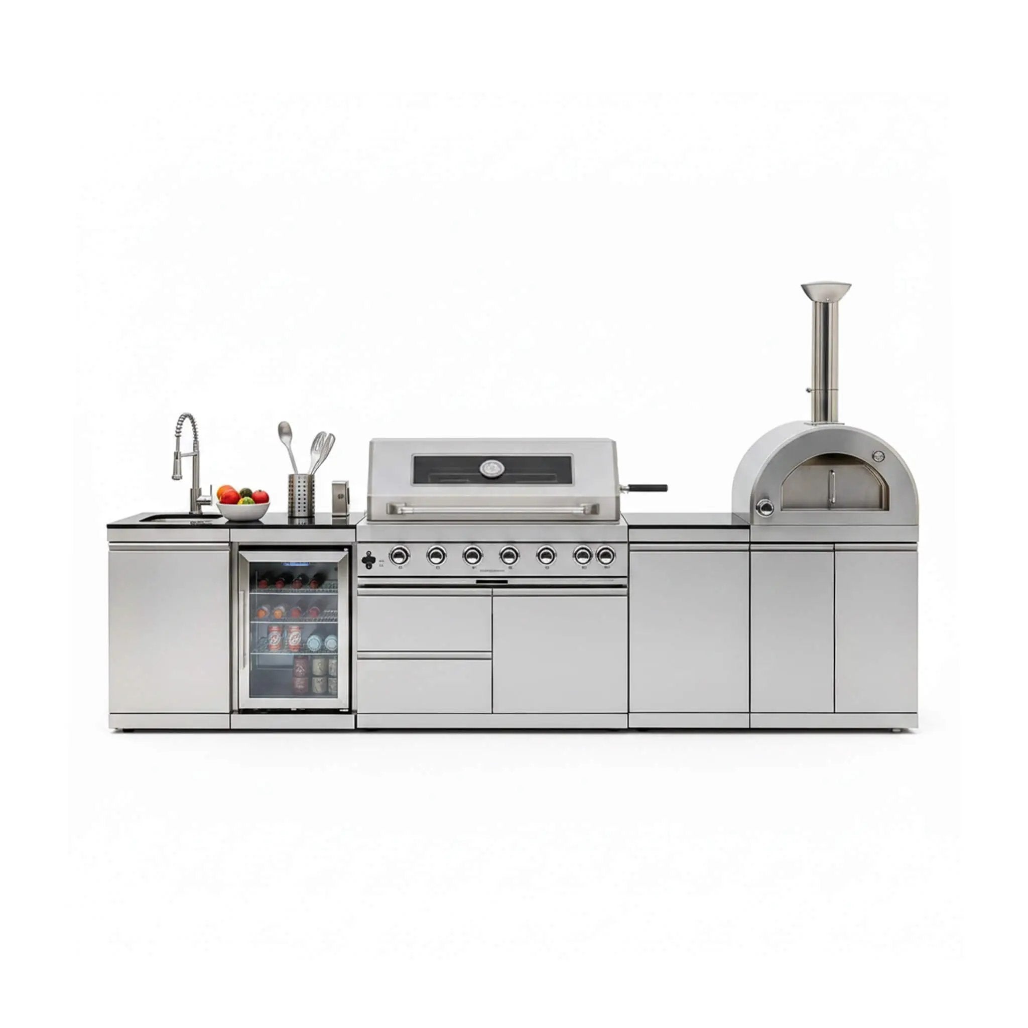 Blazon 128-Inch 6-Burner 120K BTU Outdoor Kitchen Island With Pizza Oven, Rotisserie & Refrigerator (SAK75770) by SAKSBY WHOLESALE