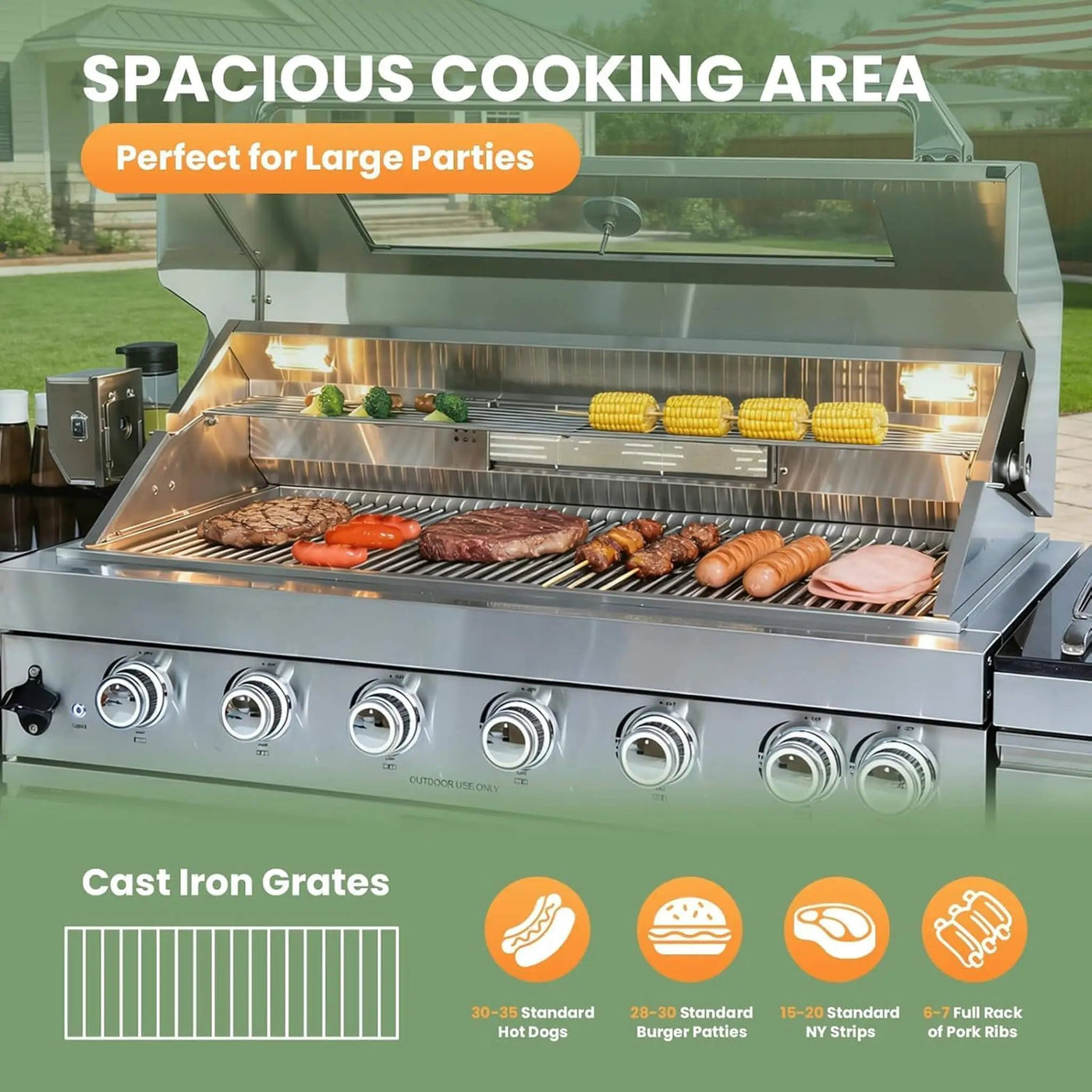Blazon 128-Inch 6-Burner 120K BTU Outdoor Kitchen Island With Pizza Oven, Rotisserie & Refrigerator (SAK75770) by SAKSBY WHOLESALE