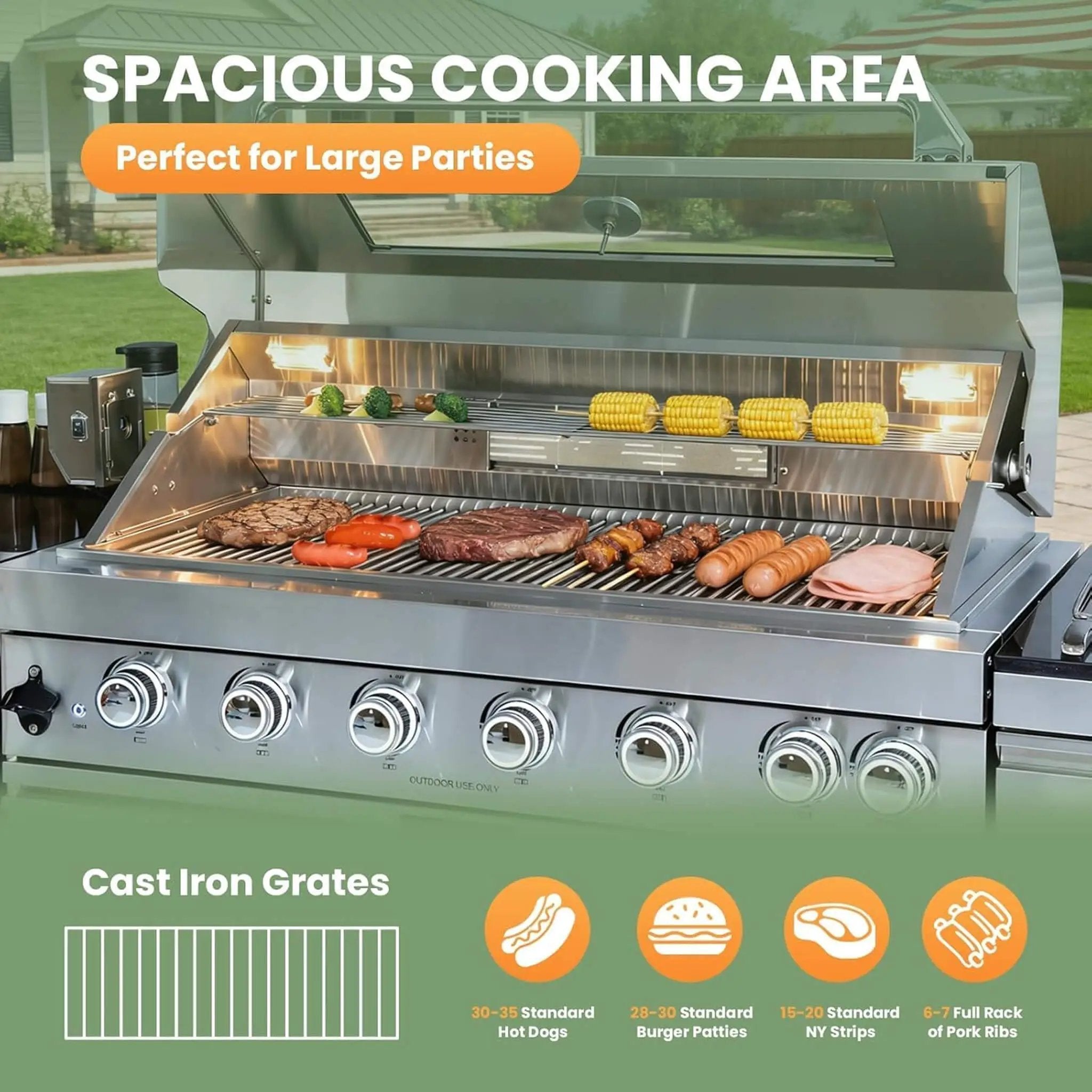 Blazon 128-Inch 6-Burner 120K BTU Outdoor Kitchen Island With Pizza Oven, Rotisserie & Refrigerator (SAK75770) by SAKSBY WHOLESALE