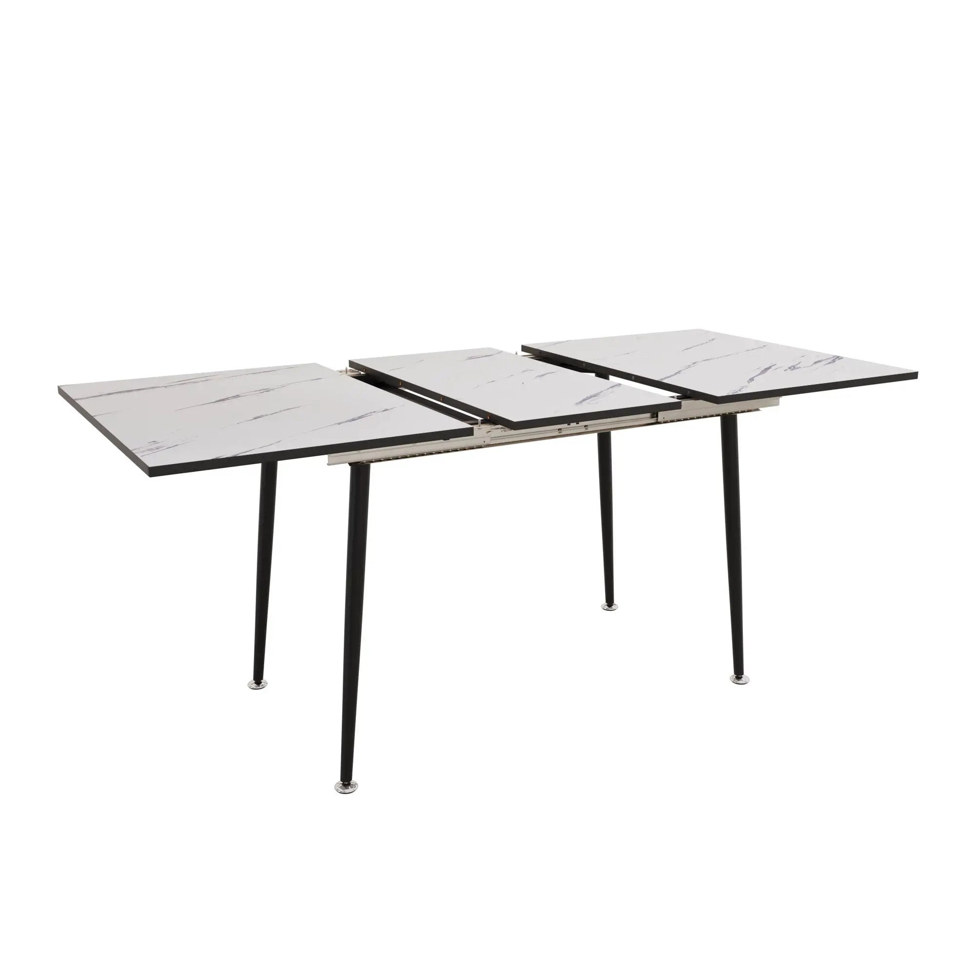 Modern Industrial Expandable Dining Table 47" To With Marble Pattern Top And Metal Legs - White by HouseOfZazla