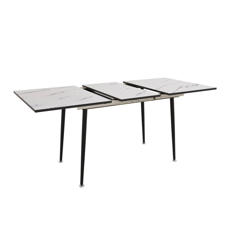 Modern Industrial Expandable Dining Table 47" To With Marble Pattern Top And Metal Legs - White by HouseOfZazla