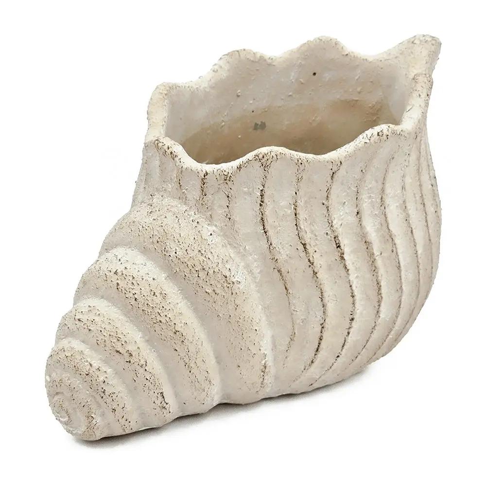 11.5x7x7' Sand and Cement Nautilus Shell Planter with Textured Beige Finish by HouseOfZazla
