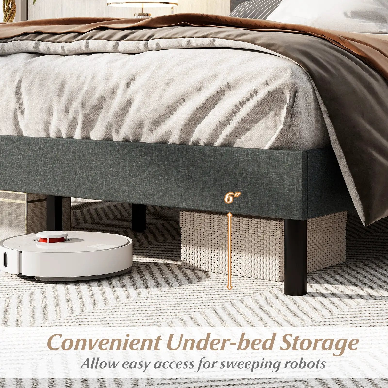 Queen Size Upholstered Bed Frame Linen Platform Bed-Dark Gray by DirectDeals