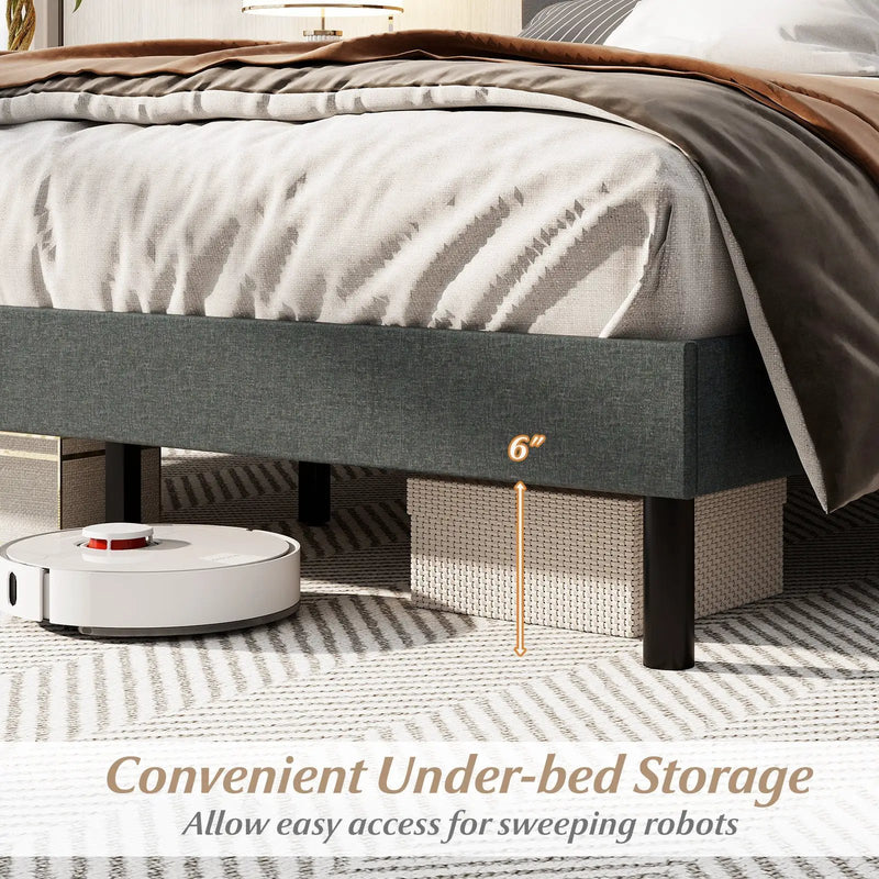 Queen Size Upholstered Bed Frame Linen Platform Bed-Dark Gray by DirectDeals