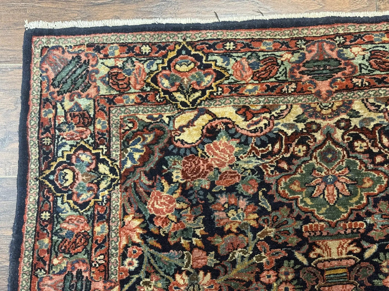 Antique Persian Rug 4x5, Navy Blue 1920s Carpet, Wool, Rare, Fine, Persian Hamadan Bidjar Carpet by Jewel Rugs