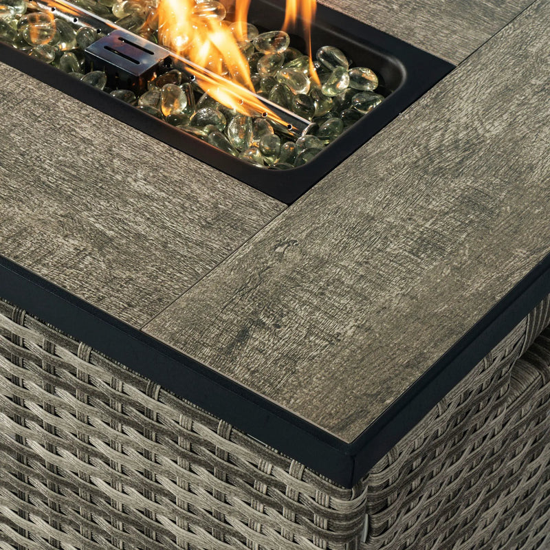 32" Propane Gas Fire Pit Table With Propane Tank Cover, 50000 Btu Rectangular Steel Fire Pit With Beautiful Wicker Base by HouseOfZazla