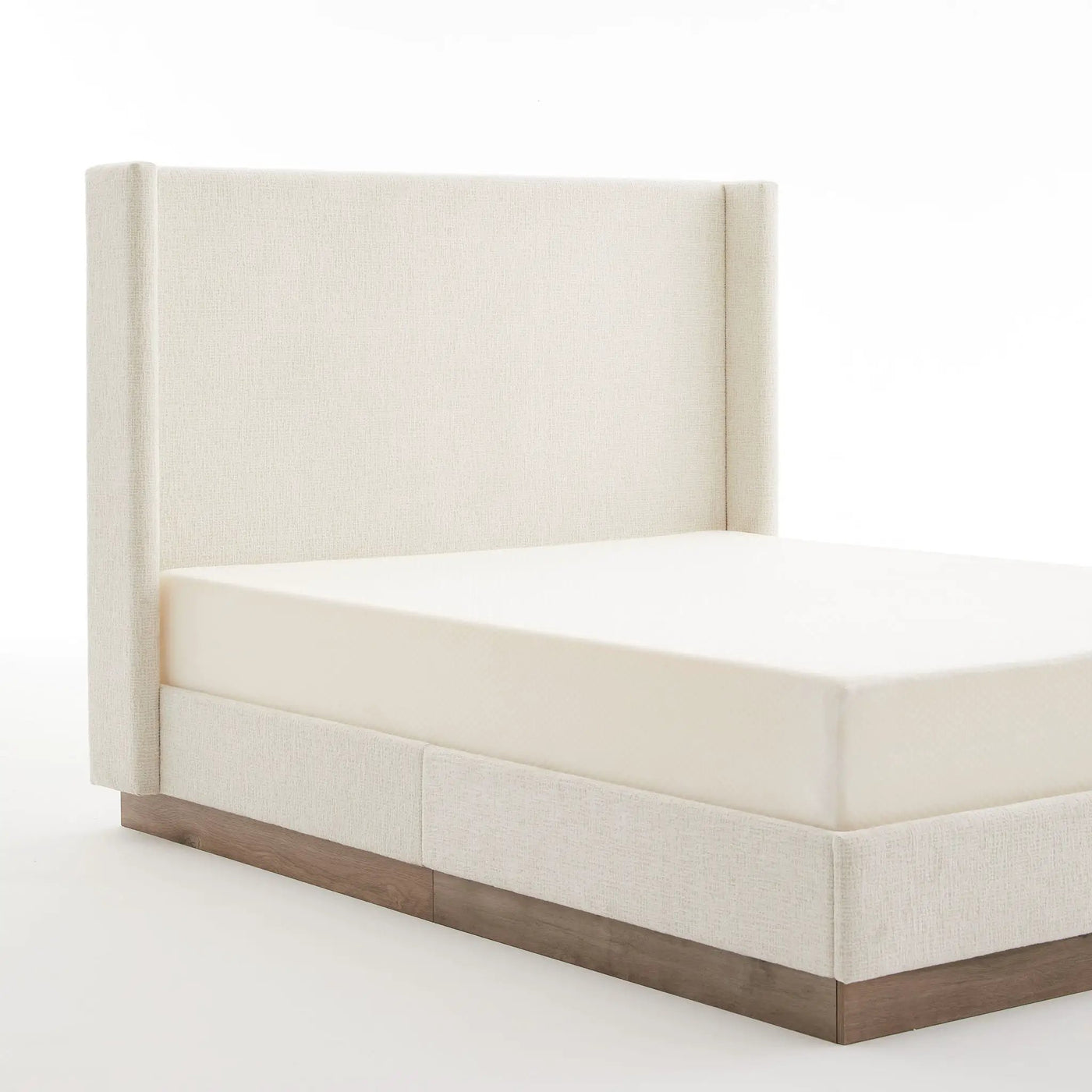 Hosford - Minimalist Upholstered Wingback Bed With Wood Base Platform by HouseOfZazla