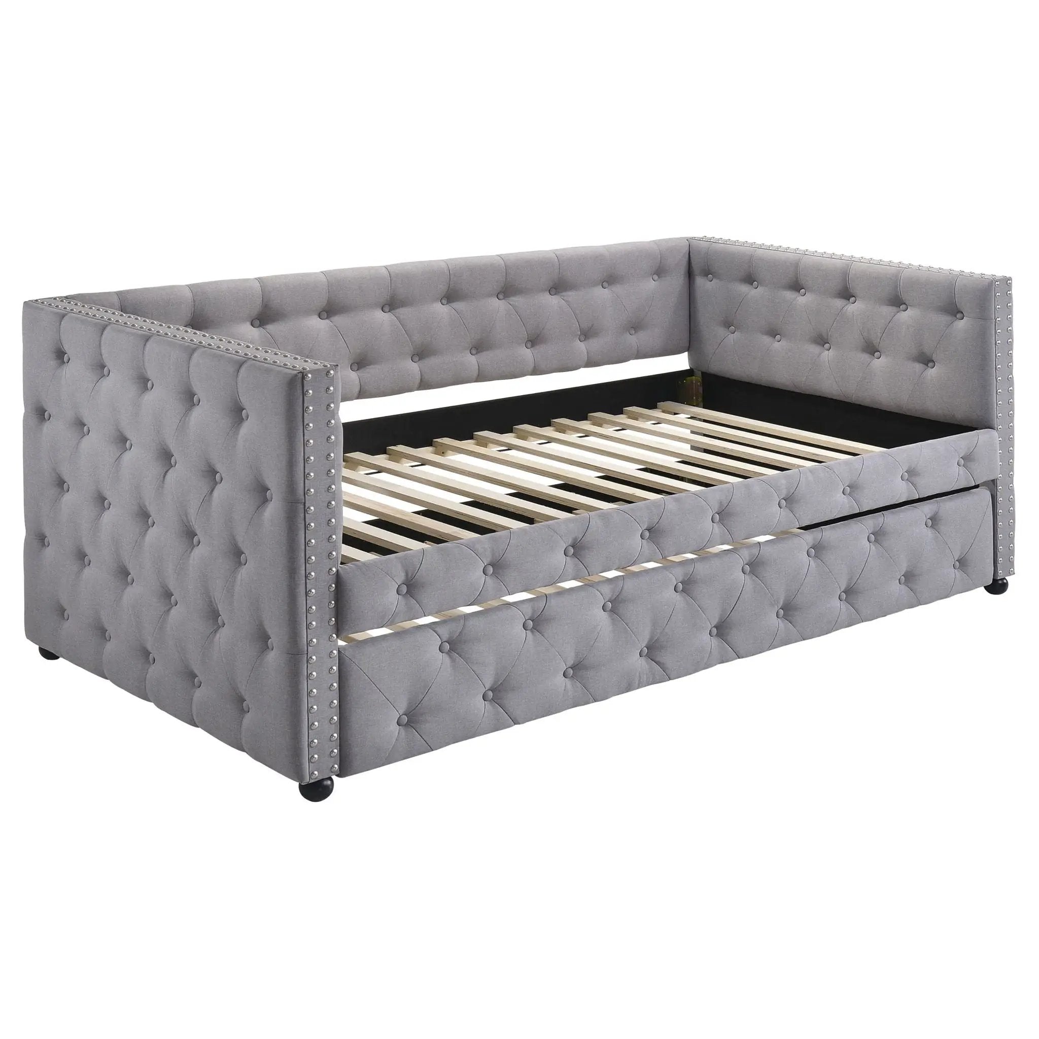 Cross - Upholstered Twin Daybed With Trundle - Gray by HouseOfZazla