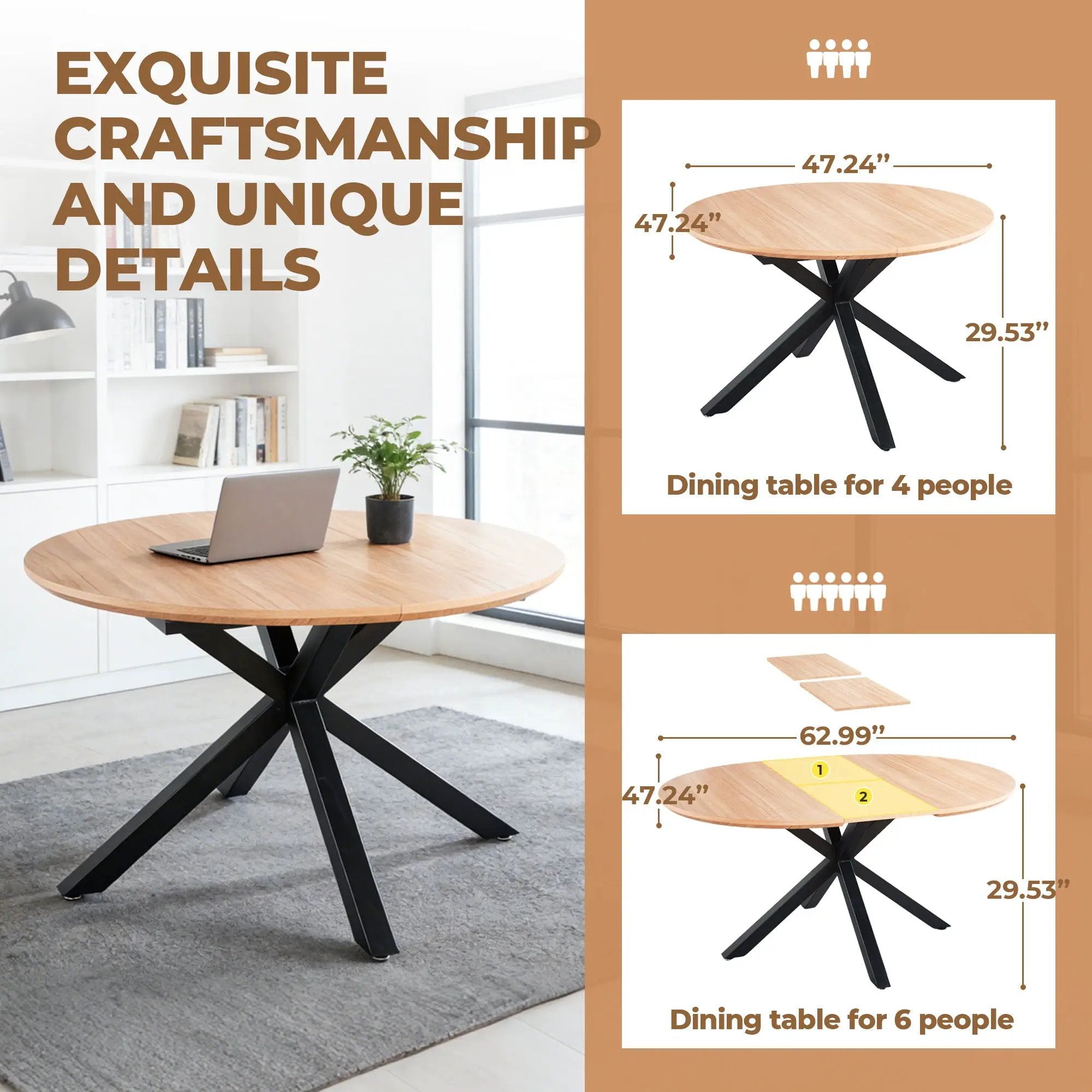 Extendable Round Dining Table - Oak by Unique Piece Furniture