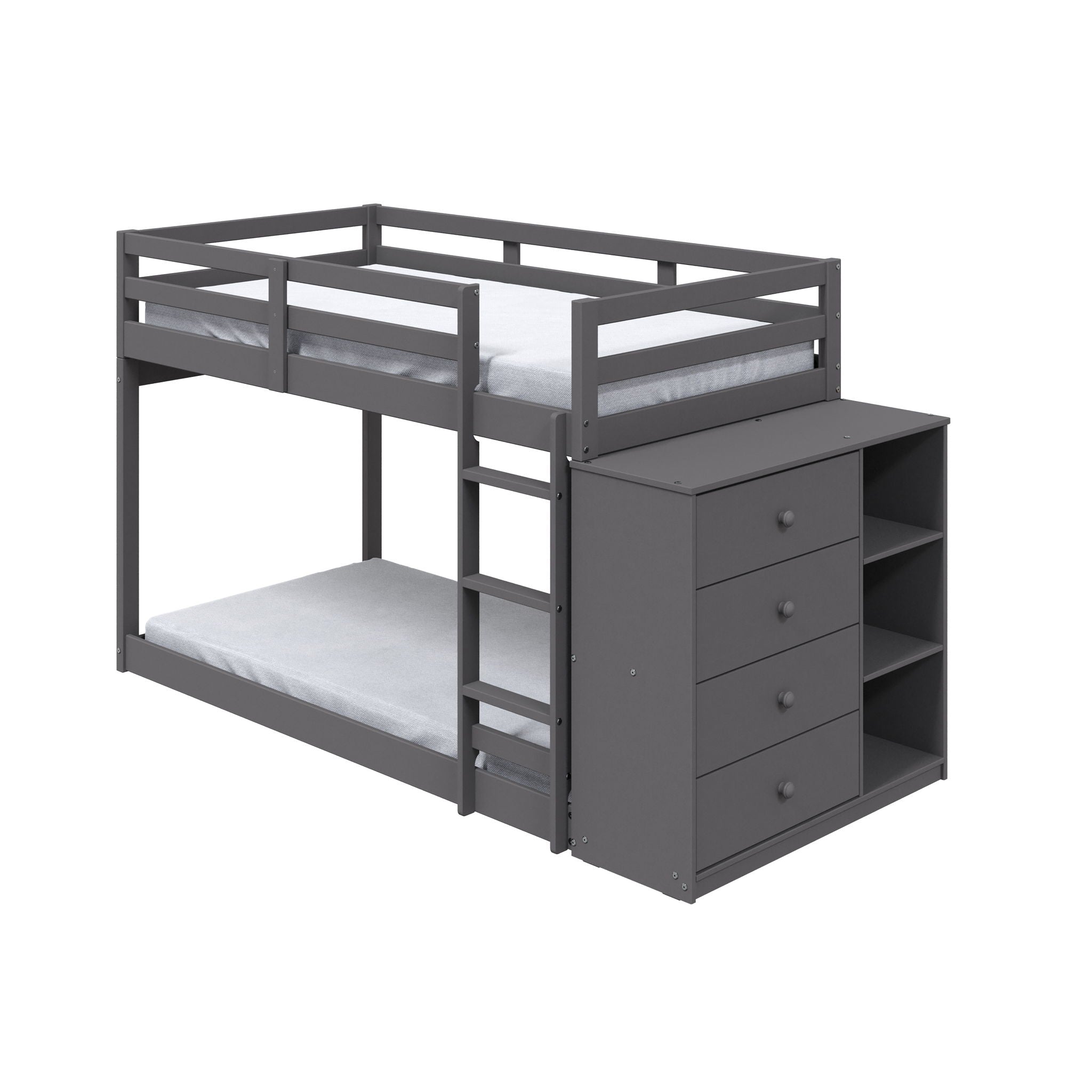 Gaston - Bunk Bed Twin Over Twin With 4 Drawers & 3 Compartments - Gray by HouseOfZazla