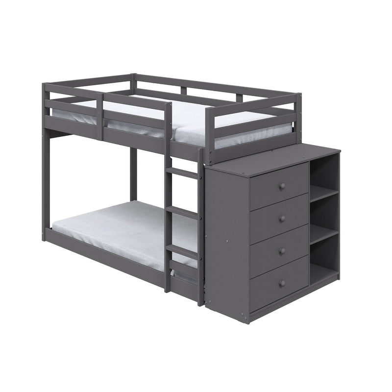 Gaston - Bunk Bed Twin Over Twin With 4 Drawers & 3 Compartments - Gray by HouseOfZazla