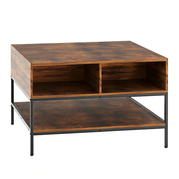 Rustic Flip Top Coffee Table With Hidden Storage - Black / Brown