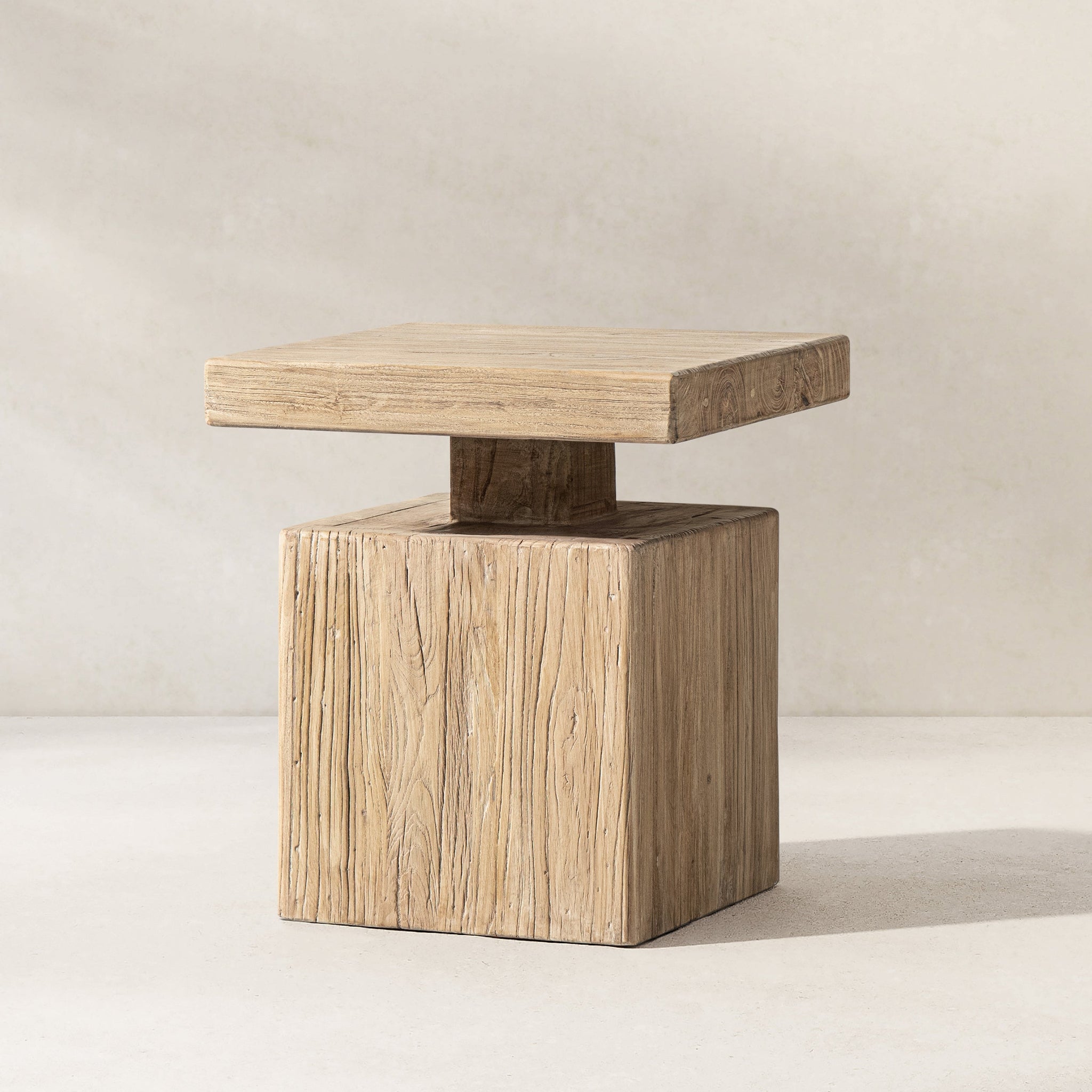 Calder 18' Solid Square Reclaimed Elm Block Plinth Side Table, Heritage Light Natural Brown by HouseOfZazla