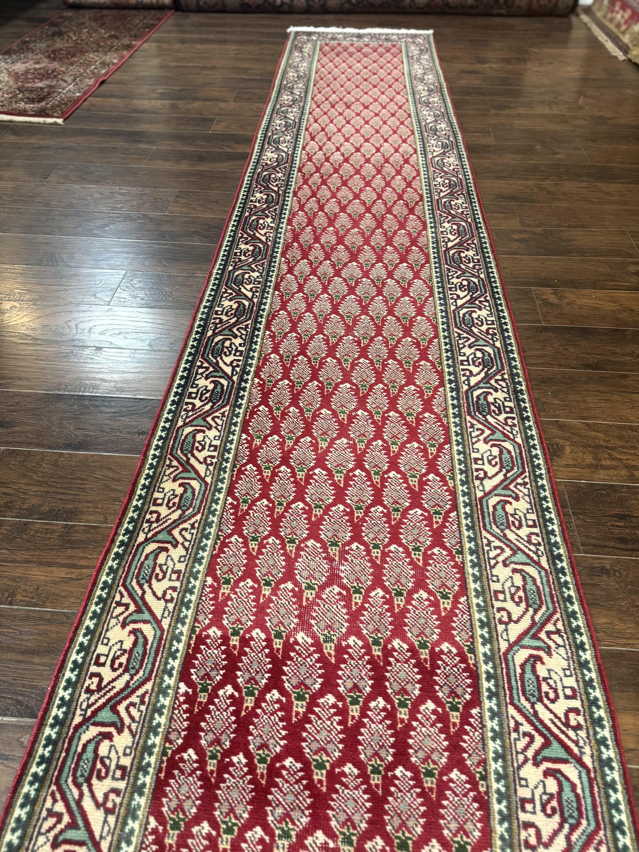 Persian Tabriz Runner Rug 3x16, Paisley Boteh Design, Red and Cream, Rug for Hallway, 16ft Wool Runner by Jewel Rugs