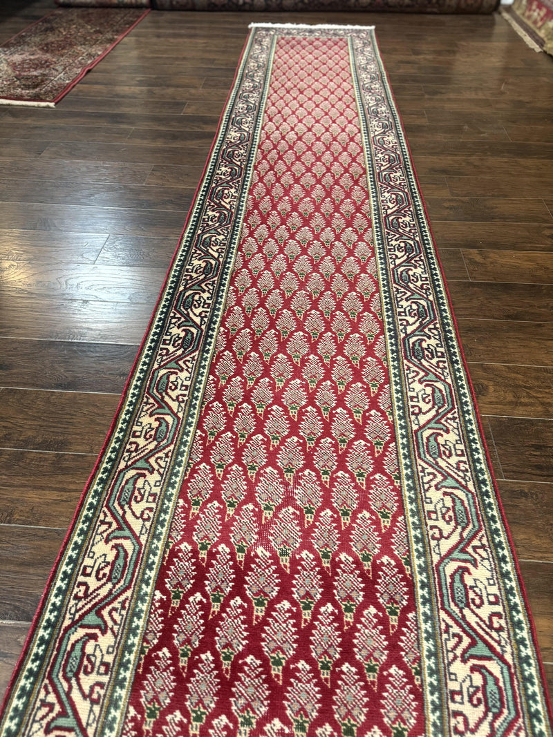 Persian Tabriz Runner Rug 3x16, Paisley Boteh Design, Red and Cream, Rug for Hallway, 16ft Wool Runner by Jewel Rugs