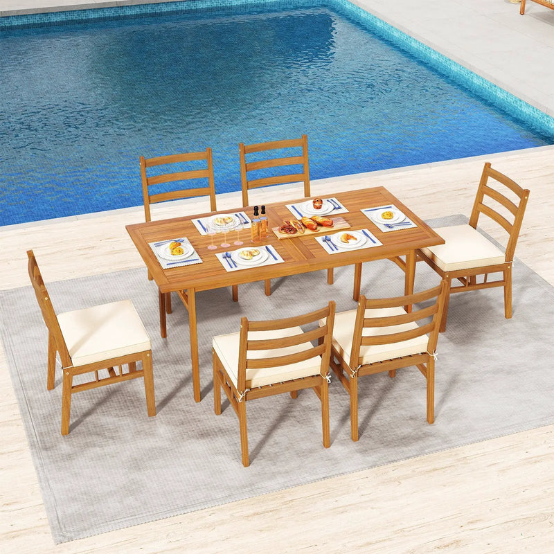 Outdoor Wooden Dining Chair Set of 4 with Padded Seat Cushions-White by DirectDeals