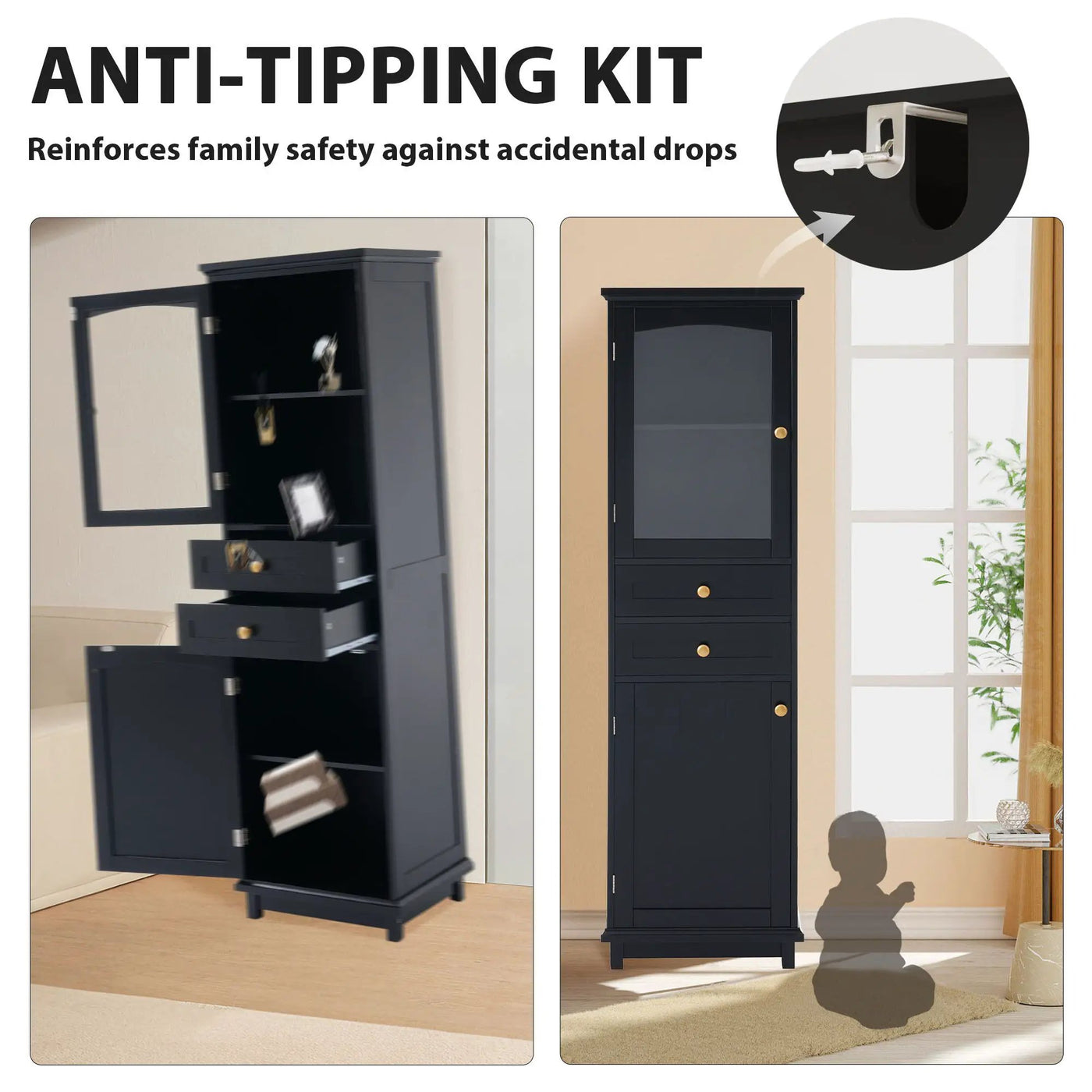 Tall Bathroom Storage Cabinet With Glass Doors, Free-Standing, Two Drawers, And Adjustable Shelves, Board, Painted Perfect For Displaying Your Favorite Items by HouseOfZazla