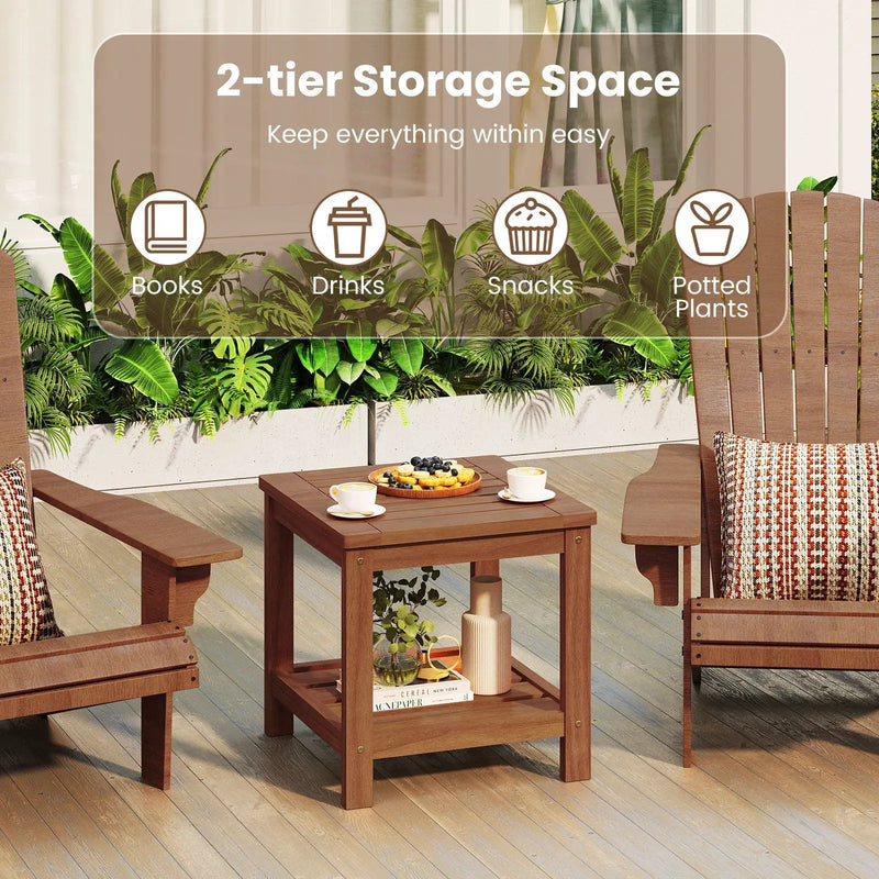 2-Tier Outdoor Side Table with Storage Shelf for Patio by DirectDeals