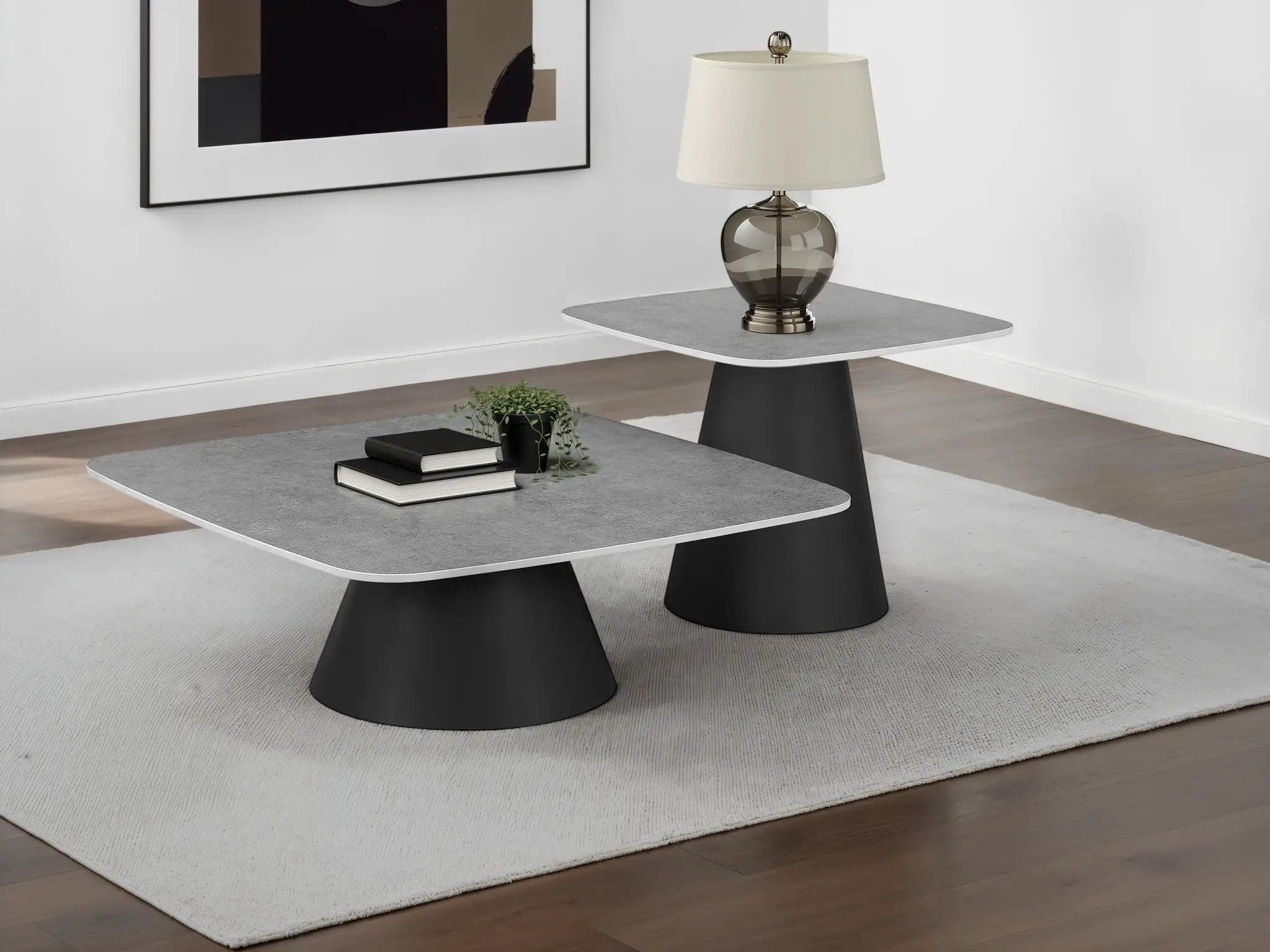 Eason 2-piece Cocktail Coffee Table Set Concrete and Black by Unique Piece Furniture
