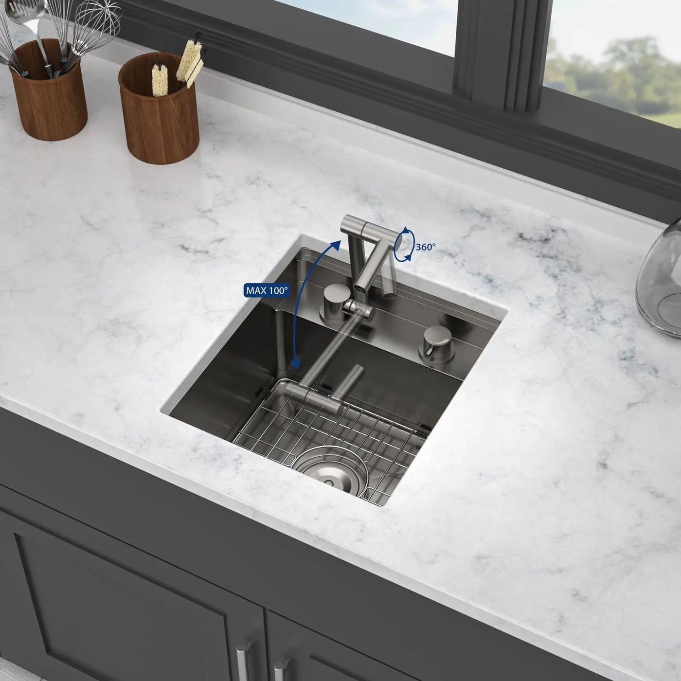 Modern Undermount Bar Sink With Folding Faucet by HouseOfZazla