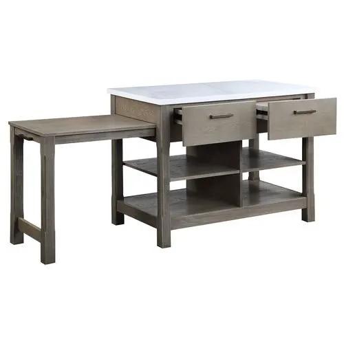 Feivel - Kitchen Island With Pull Out Table - Marble Top & Rustic Oak by Unique Piece Furniture