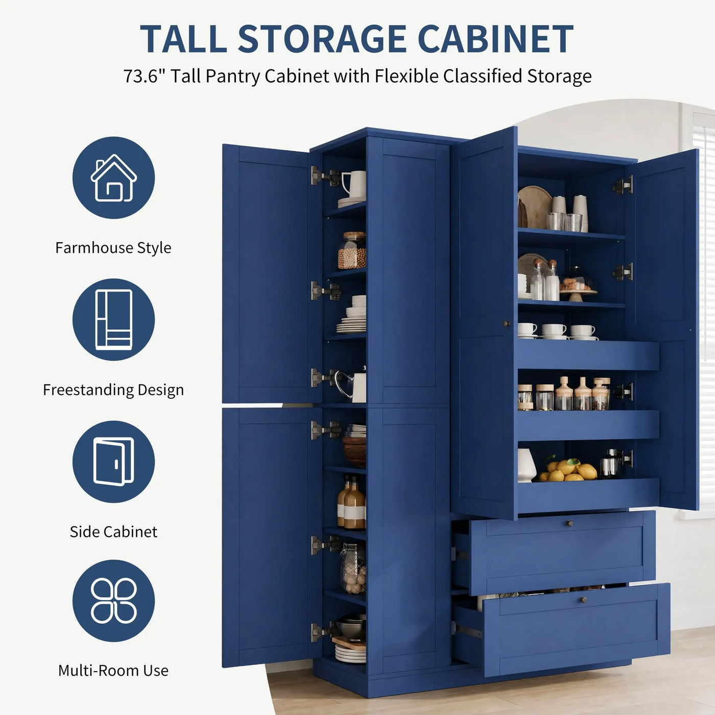 TOPMAX 73.6" Tall Farmhouse Kitchen Pantry Cabinet with 8 Shelves by HouseOfZazla