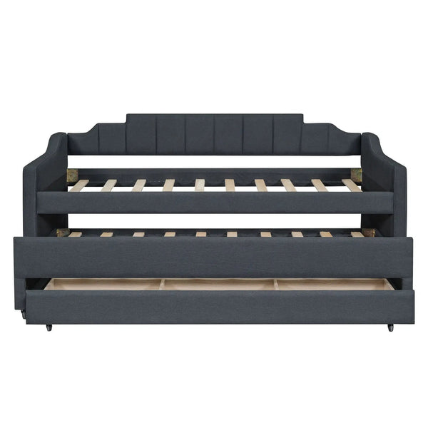 Upholstered Simple Design Daybed With Trundle And 3 Drawers