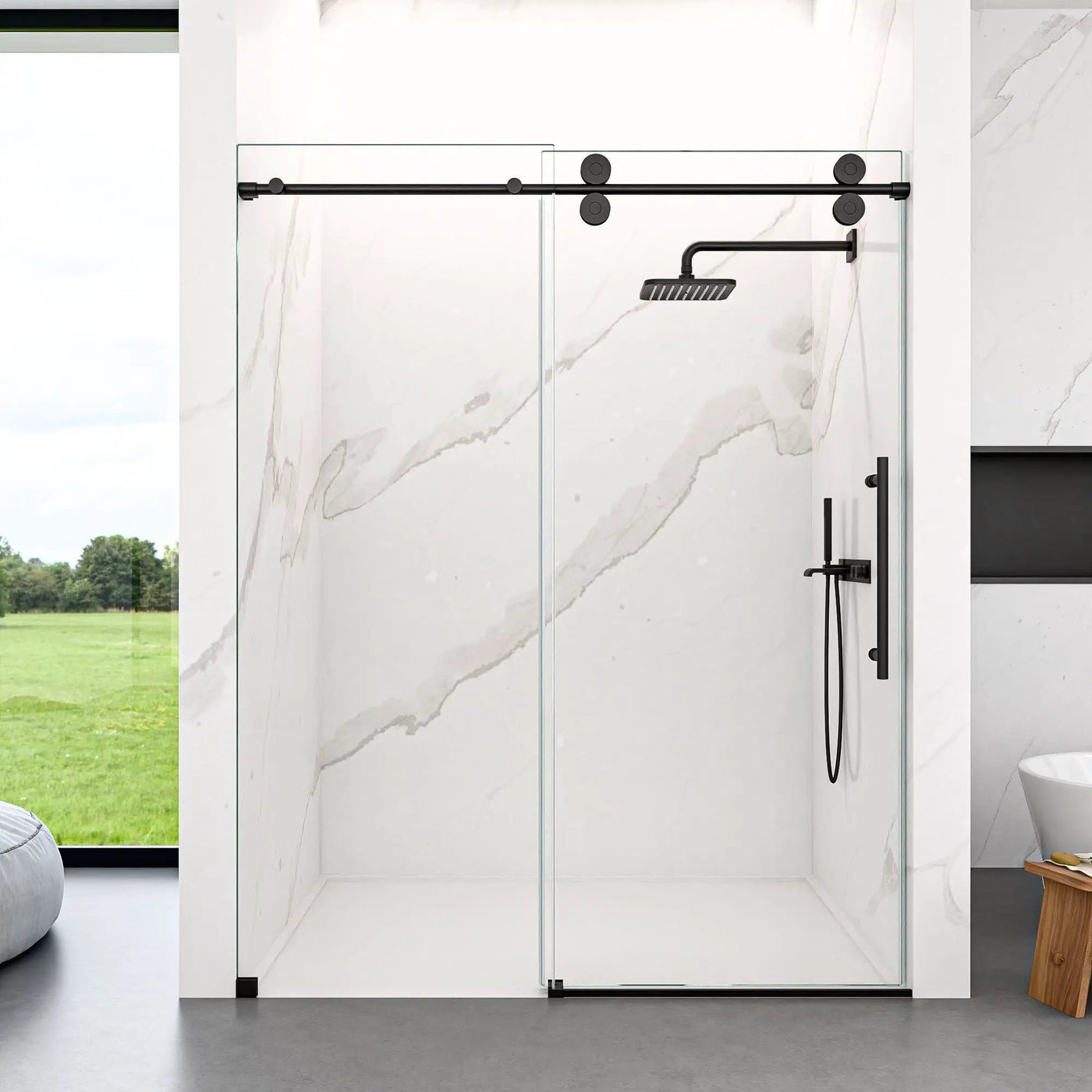 Frameless Single Sliding Shower Door With Clear Tempered Glass by HouseOfZazla