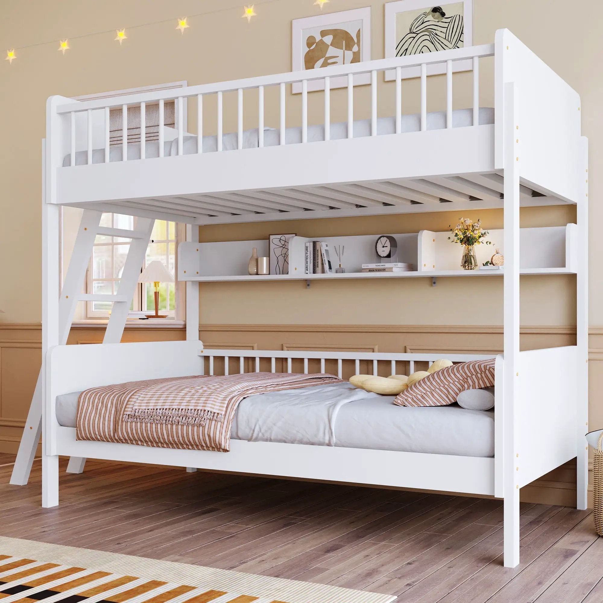 Bunk Bed With 3 Storage Shelves, Adjustable Ladder Left Or Right by Unique Piece Furniture