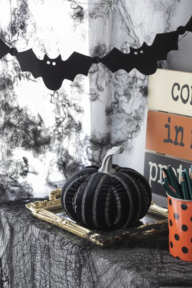 Set of 2, 7x7x7" Fabric Black Stripe Pumpkin Decor by HouseOfZazla