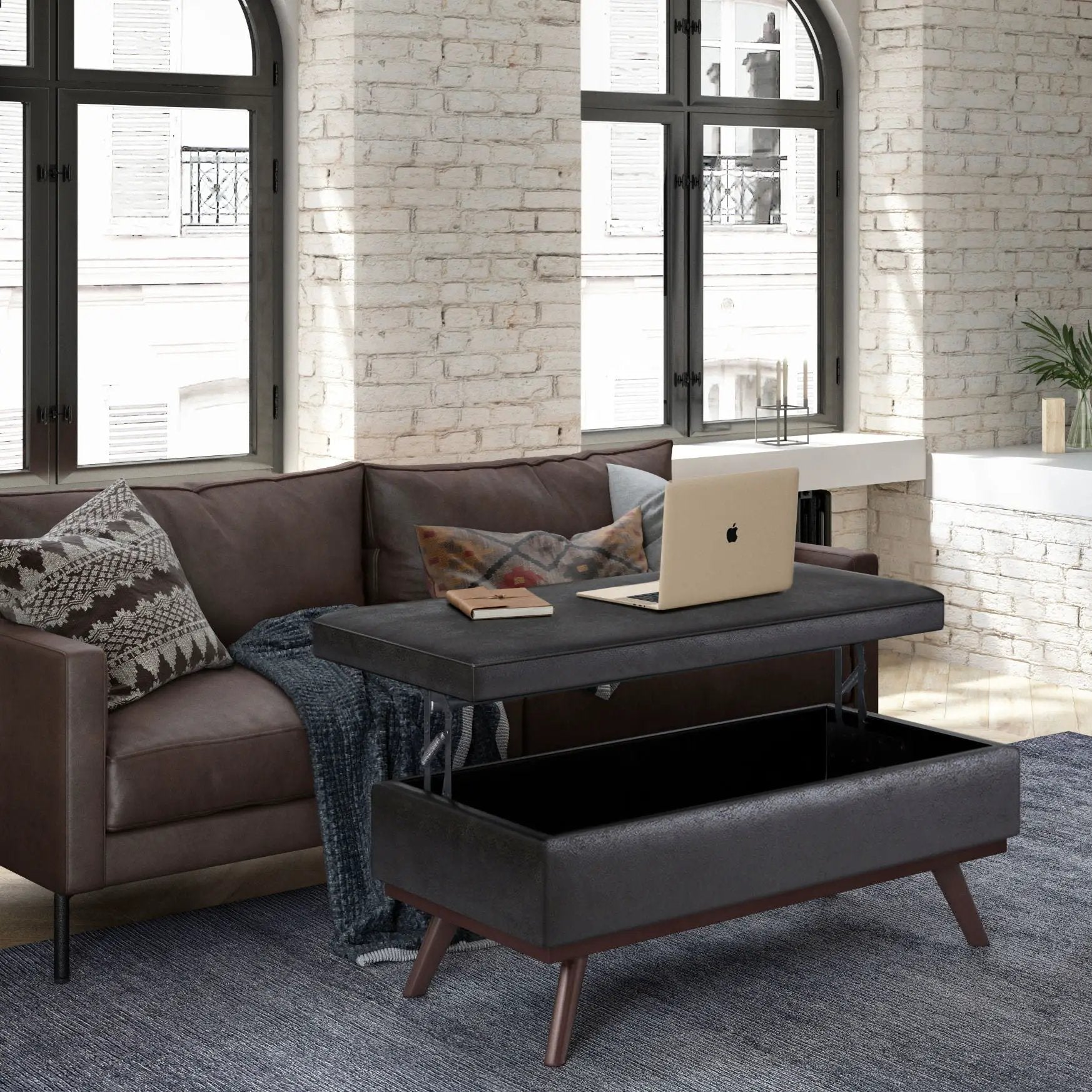 Owen - Lift Top Large Coffee Table Storage Ottoman, Mid Century Style by Unique Piece Furniture