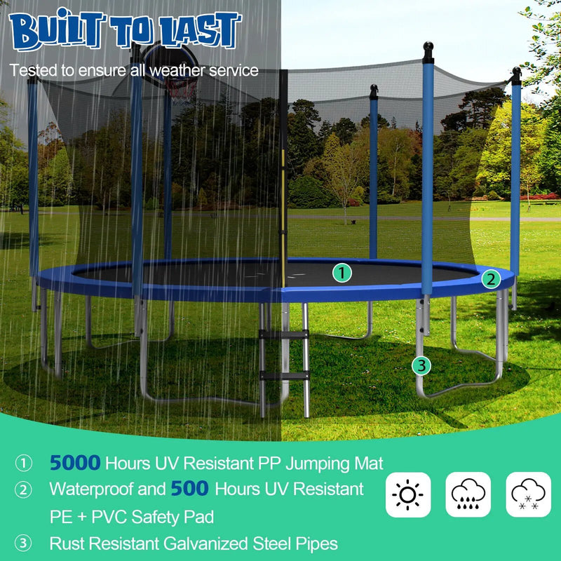 Outdoor Recreational Trampoline with Ladder and Enclosure Net by DirectDeals