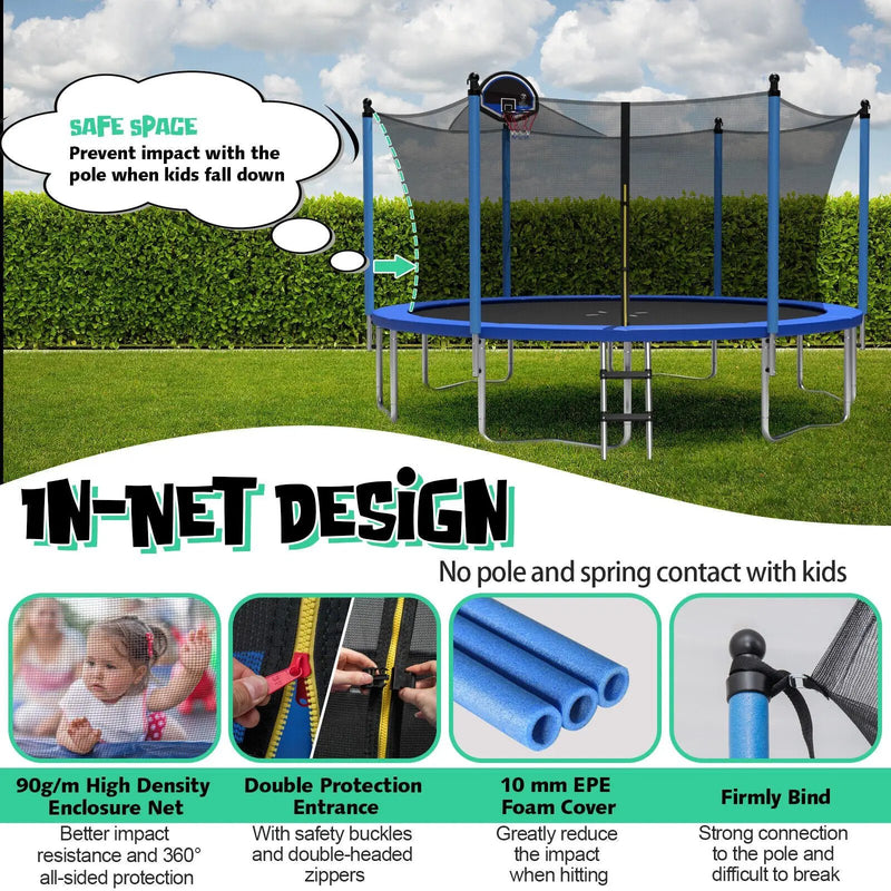 Outdoor Recreational Trampoline with Ladder and Enclosure Net by DirectDeals