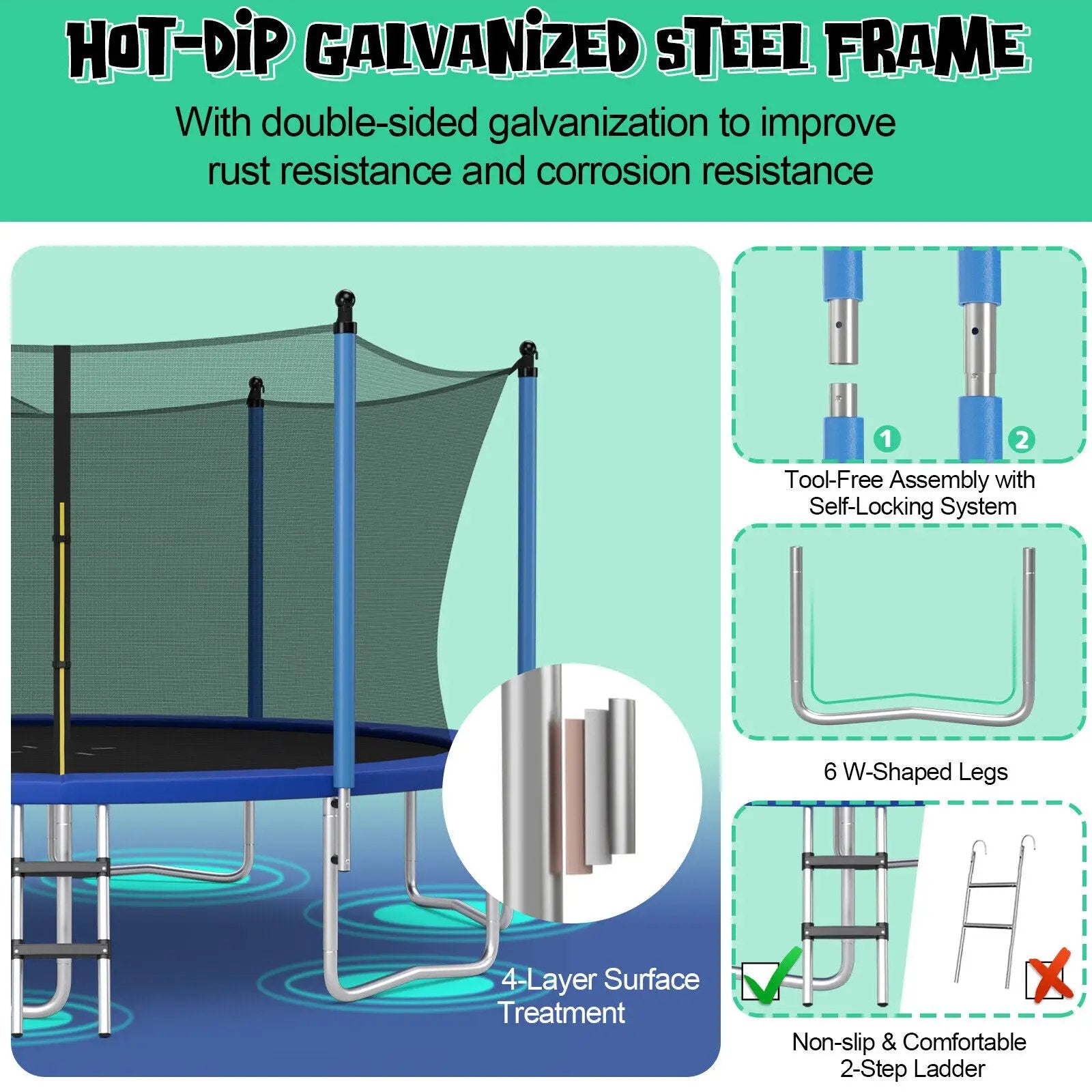 Outdoor Recreational Trampoline with Ladder and Enclosure Net by DirectDeals