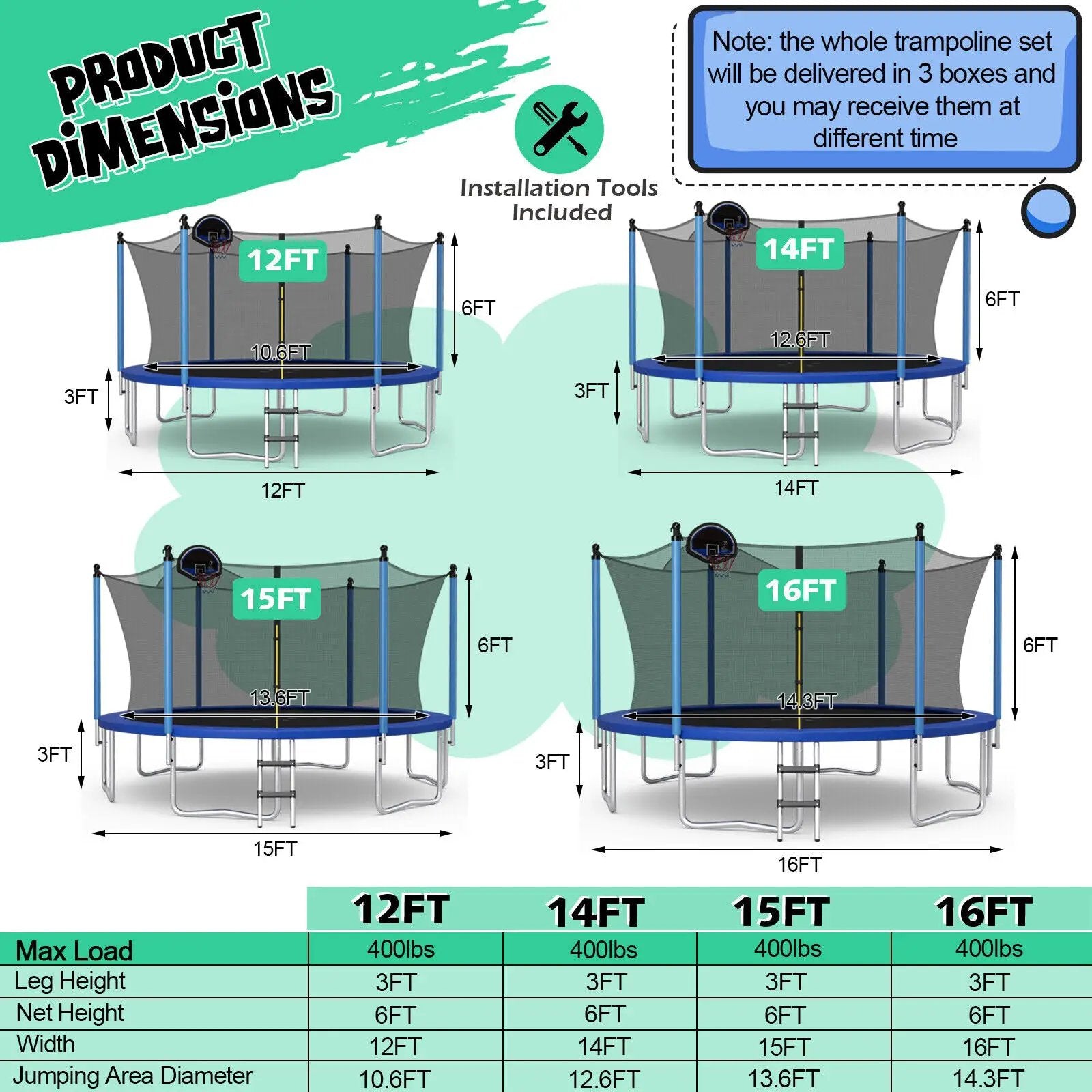 Outdoor Recreational Trampoline with Ladder and Enclosure Net by DirectDeals